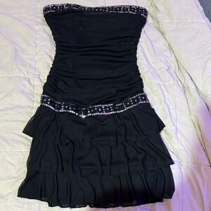 Trixxi strapless black rhinestone ruffle mini dress -y2k homecoming party size M